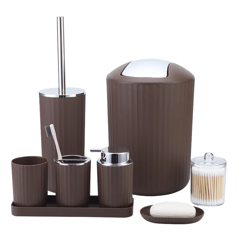 8PCS Bathroom Accessories Set With Soap Dispenser Soap Dish Toothbrush Holder Washing Cup Toilet brush Trash Bathroom Supplies