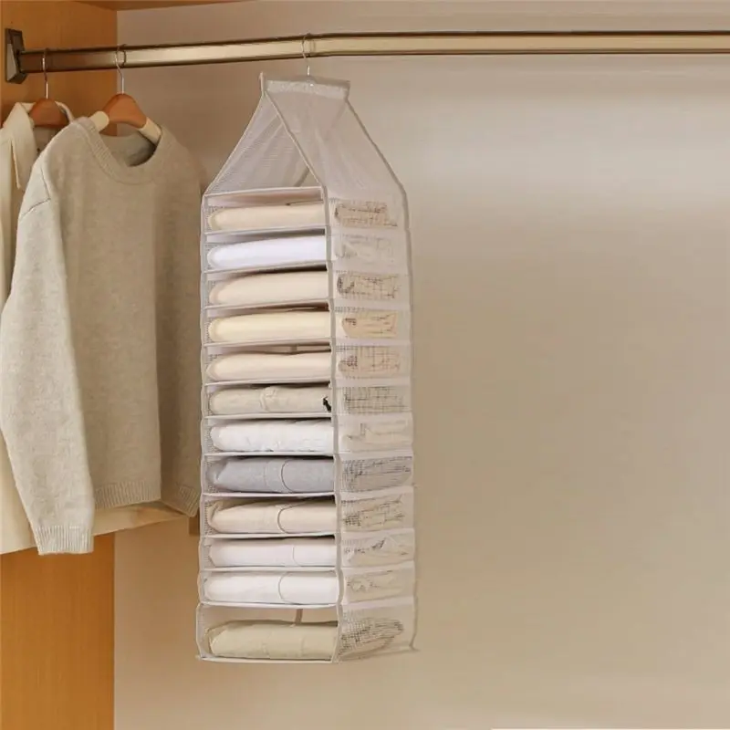 AEE4-Mesh Clothing Storage Hanging Bag Household Hanging Wardrobe Storage Hanging Bag Clothes And Pants Storage Artifact