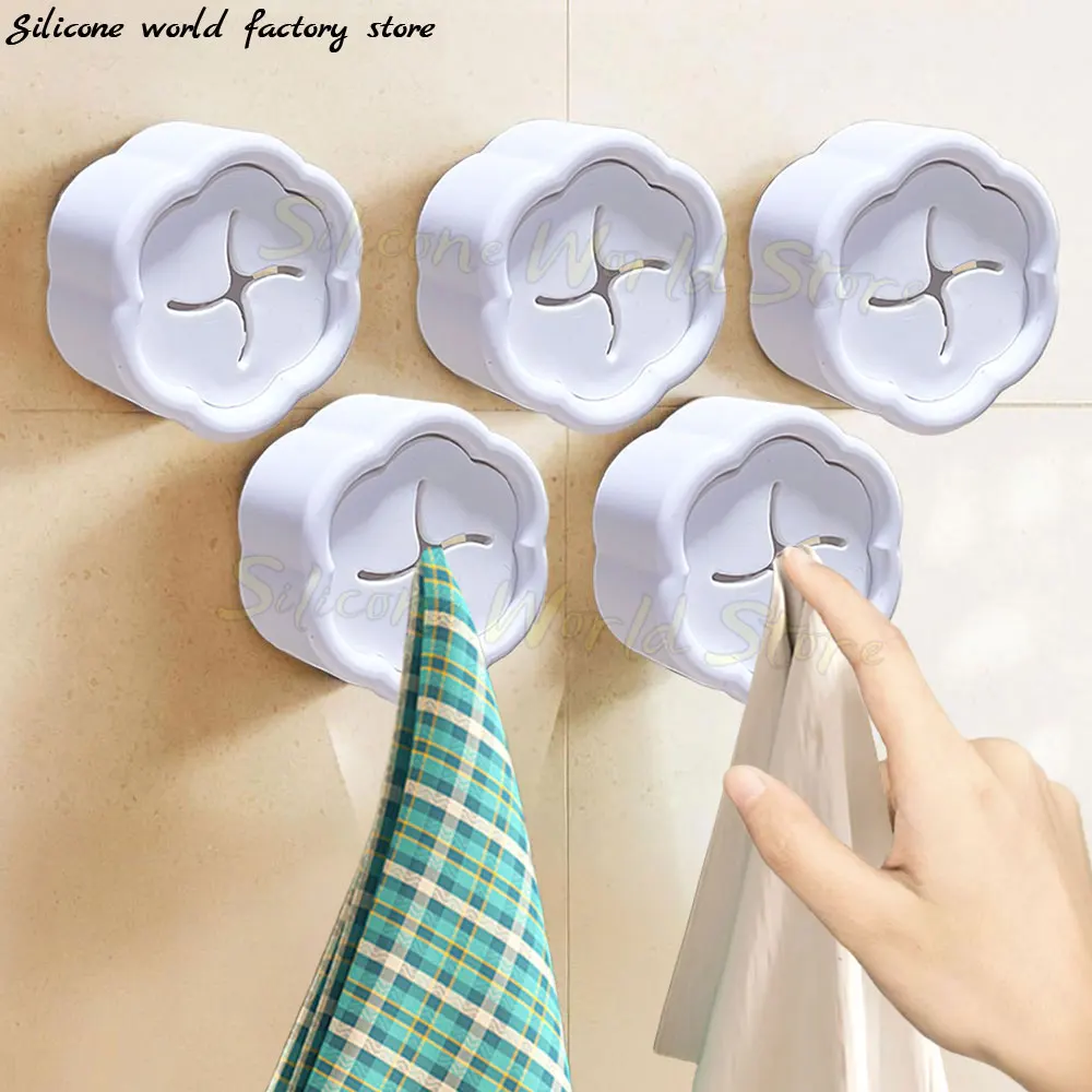 

SW 5/3PCS Non Punching Towel Storage Clip Gloves Dishcloth Rack Kitchen Bathroom Self-adhesive Hook Hole Clips Wall Hanging Plug