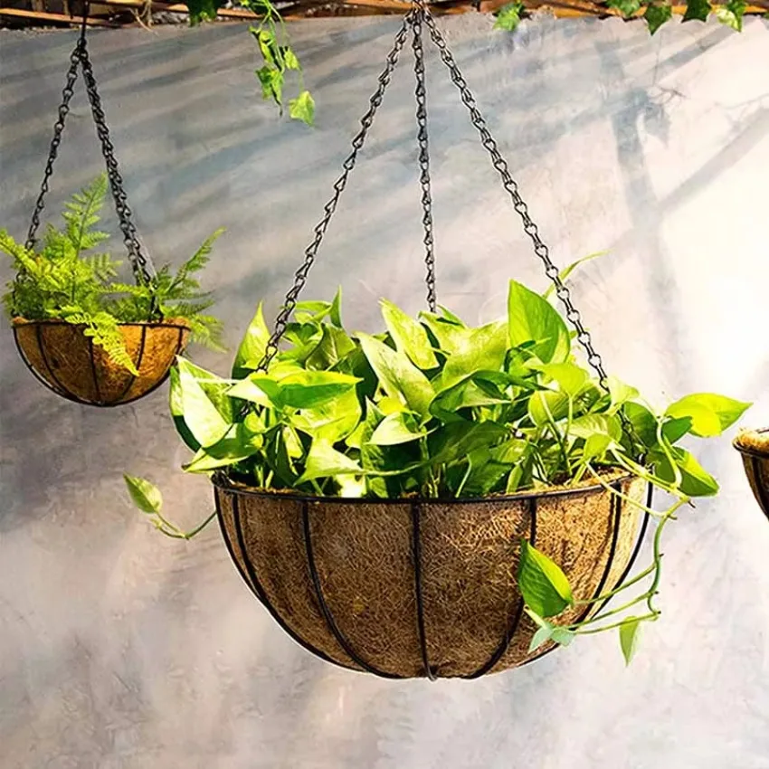 1 Pcs 8/10 Inch Home Balcony Decoration Plant Hanging Basket Metal Bracket Garden Plant Round Wire Flower Pot Planting Accessory