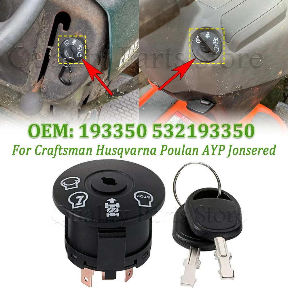 For Husqvarna AYP Poulan Craftsman MTD MPN Ariens Delta Ariens Lawn Mower Tractor Ignition Starter Switch & Key 193350 532193350