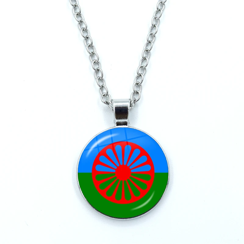 Gypsy Flag Romani Peoples Flag Necklace Cabochon Glass Pendant Fashion Statement Crystal Necklace Wholesale