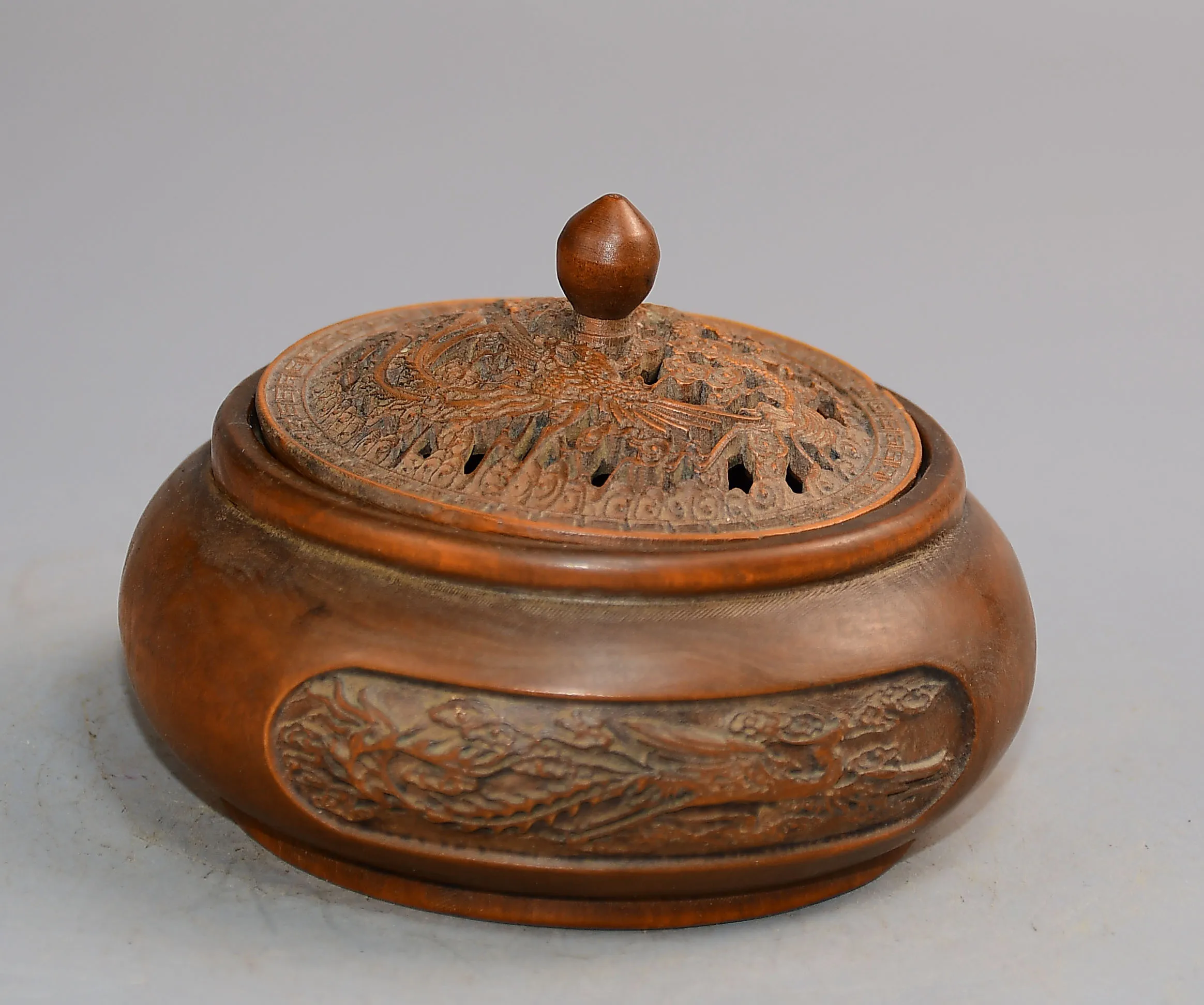 Tibetan Temple Collection Old Boxwood Dragon pattern cover Phoenix texture incense burner screen Amass wealth Ornaments