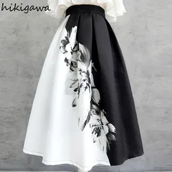 Temperament Jupe Summer Long Skirts for Women High Waist Loose Saia 2024 Faldas Mujer De Moda Floral Print Vintage Skirt 7n473