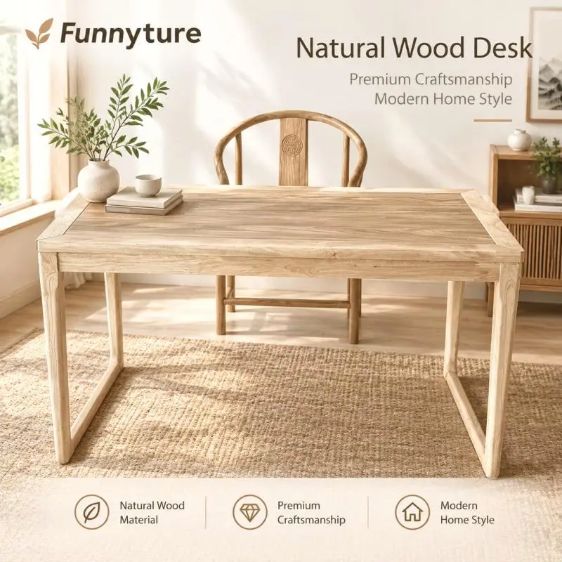 No paint Folding Solid Wood Desk New Chinese Tea Table Calligraphy Table Space Saving Unpainted Dining Table