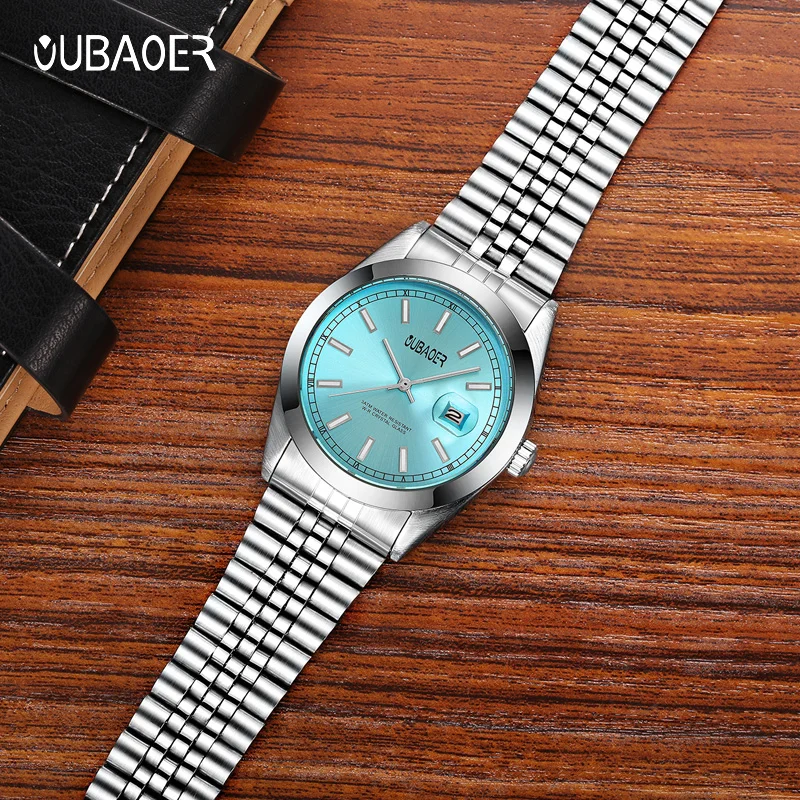OUBAOER Men's Stylish casual timepiece Man Quartz Movement Stainless Steel Strap Waches Male Fashion Luxury Waterproof Clock