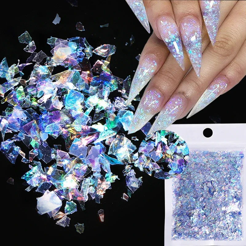 1 Bag Candy Nail Sequins Glass Aurora Paper Paper DIY Flakies Irregular Colorful Shiny 5g Nail Sequins Fashion Nail Decoration