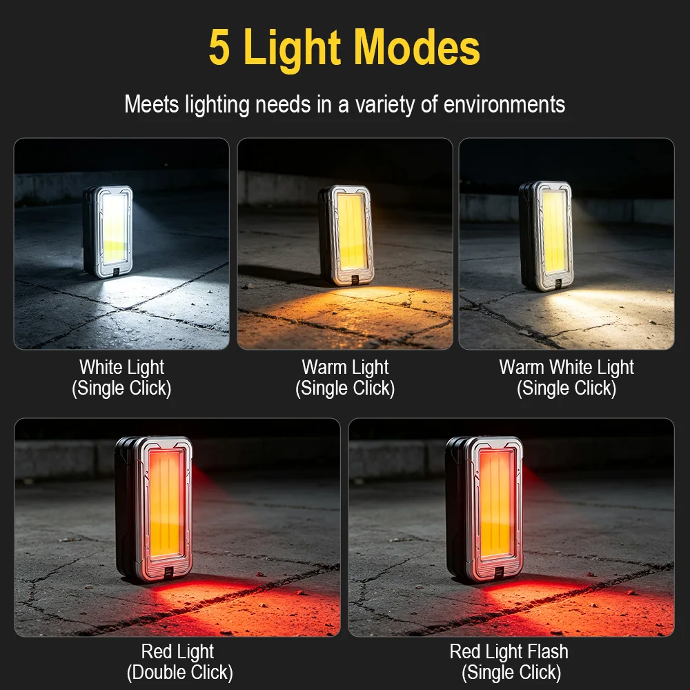 BORUiT Solar Work Light COB Portable Retractable Flashlight 850LM Type-C Rechargeable Lamp With Magnetic Emergency Repair Light