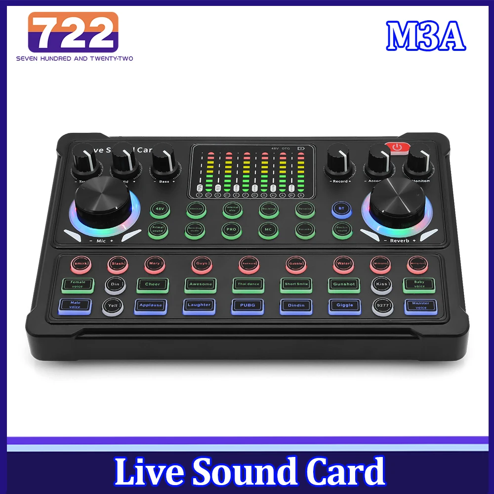 M3A Live Sound Card Professional Live Streaming Equipment Multifunctional Voice Changer Music Mixer Audio Streaming Podcast