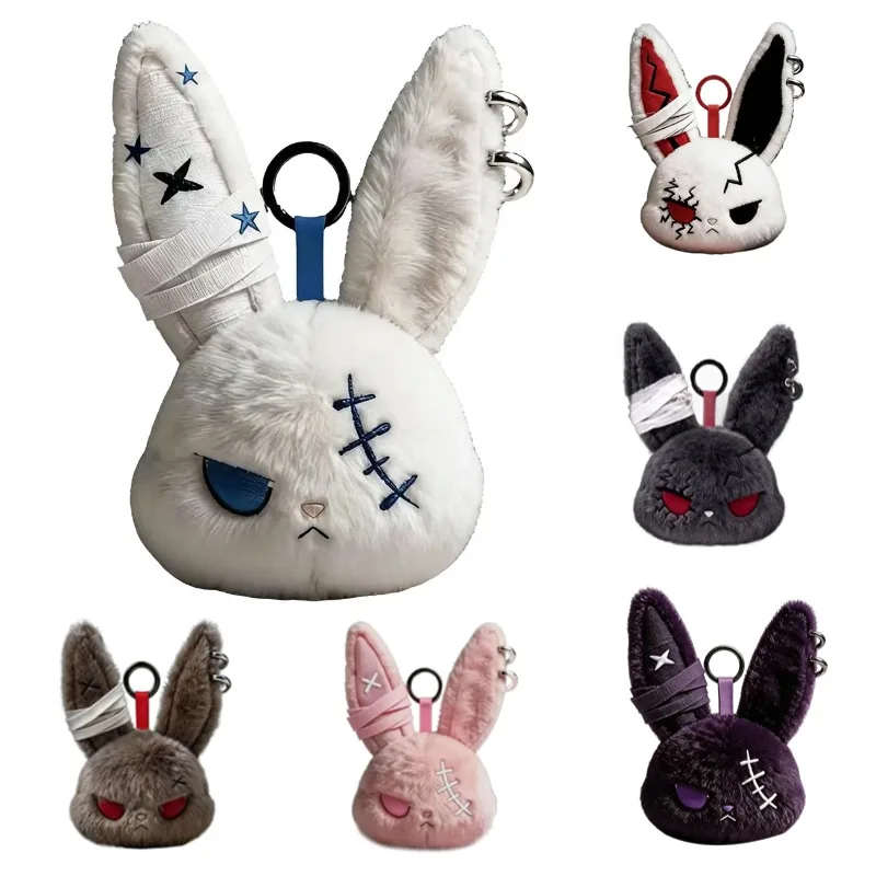 Bag Charm Gothic Black Bunny Plush Keychain Kawaii Rabbit Pendant Purse Accessory Backpack Hanging Decor
