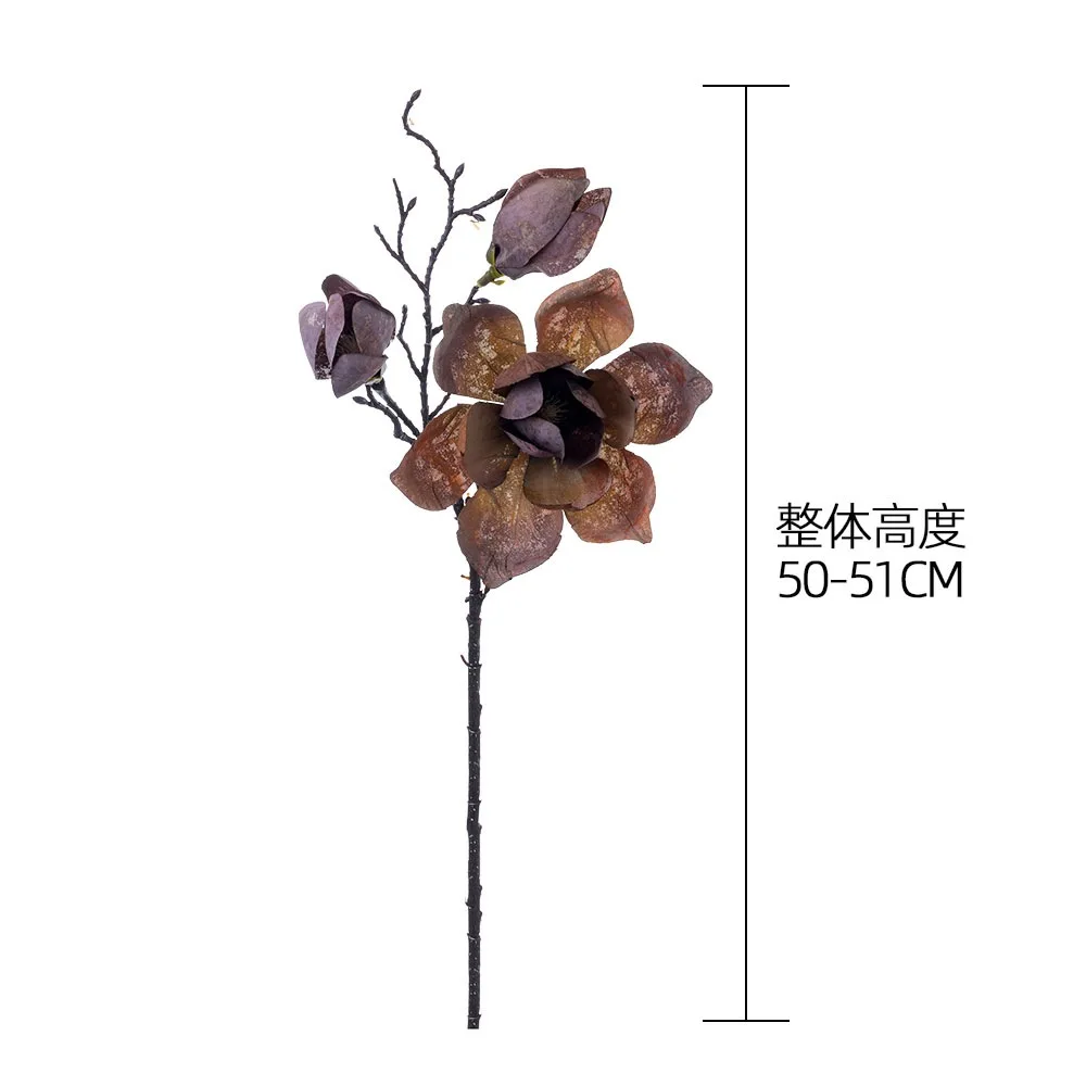 5 Stück Künstliche 3-Kopf-Magnolien-Seidenblumen Heimdekoration Künstliche Orchideenblumen Weihnachtsbaum-Deko Zweig Hochzeitsfeier Blumendekoration – Detail 2