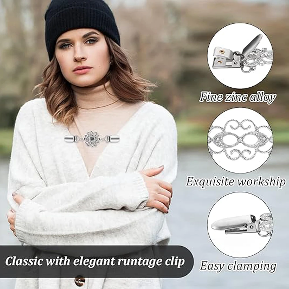 Vintage Elastic Shawl Clips Cardigan Collar Clips Back Pant Waist Tightener Clothes Brooch Clips Dress Cinchs Clip for Women