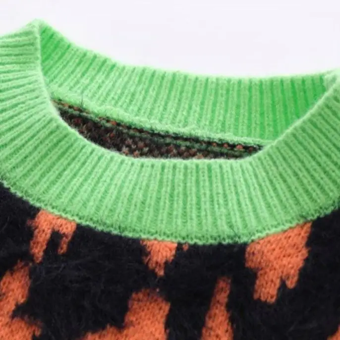 Harajuku Vintage Green Orange Knitted Sweater Men's Women Street Oversized Jumper Pullover Thick Sweater Ugly Sweater