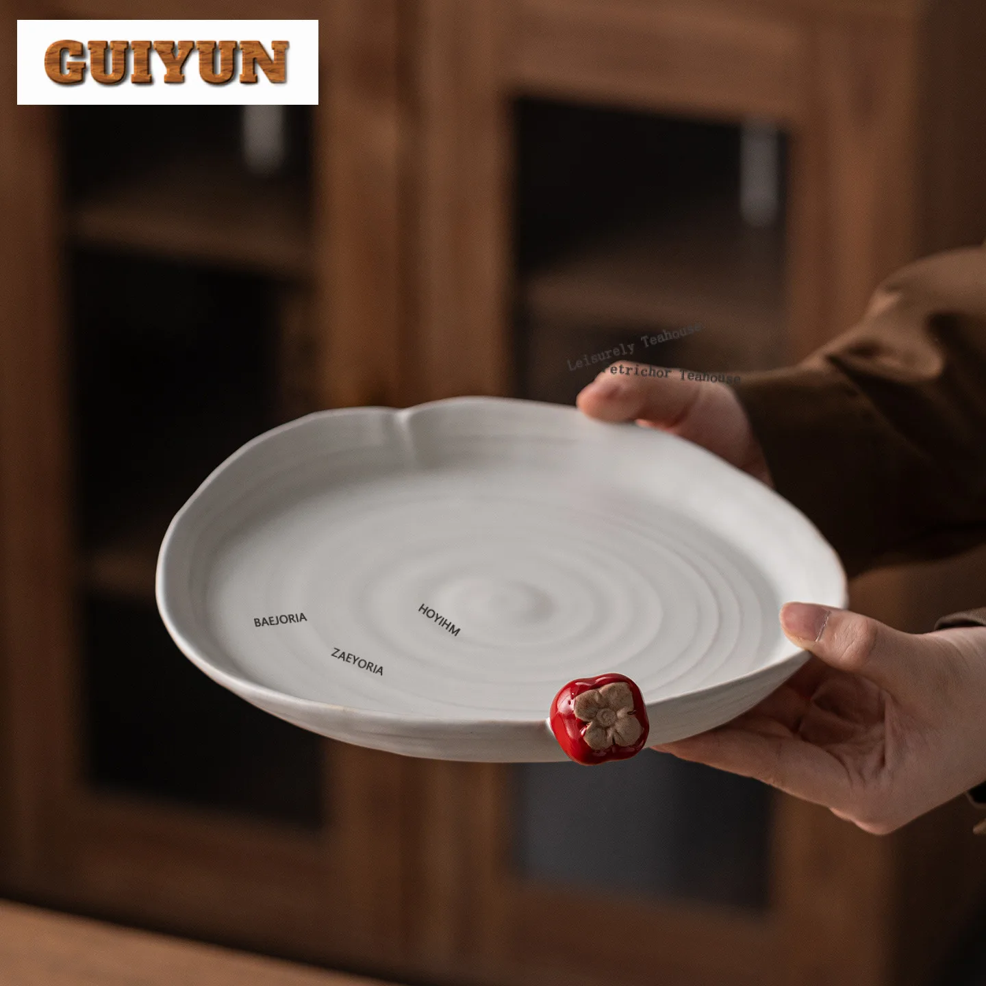 

Moon White Ru Kiln New Style Persimmon Ruyi Nine-inch Plate Simple For Home Use Creative Ritualistic Fruit Salad Tableware Tray