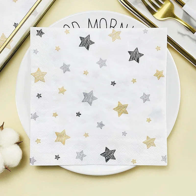 20pcs/P Printed Napkins Square Gold Star Pattern Colorful Paper Napkins Hotel Restaurant with Wedding Birthday Party Decoration