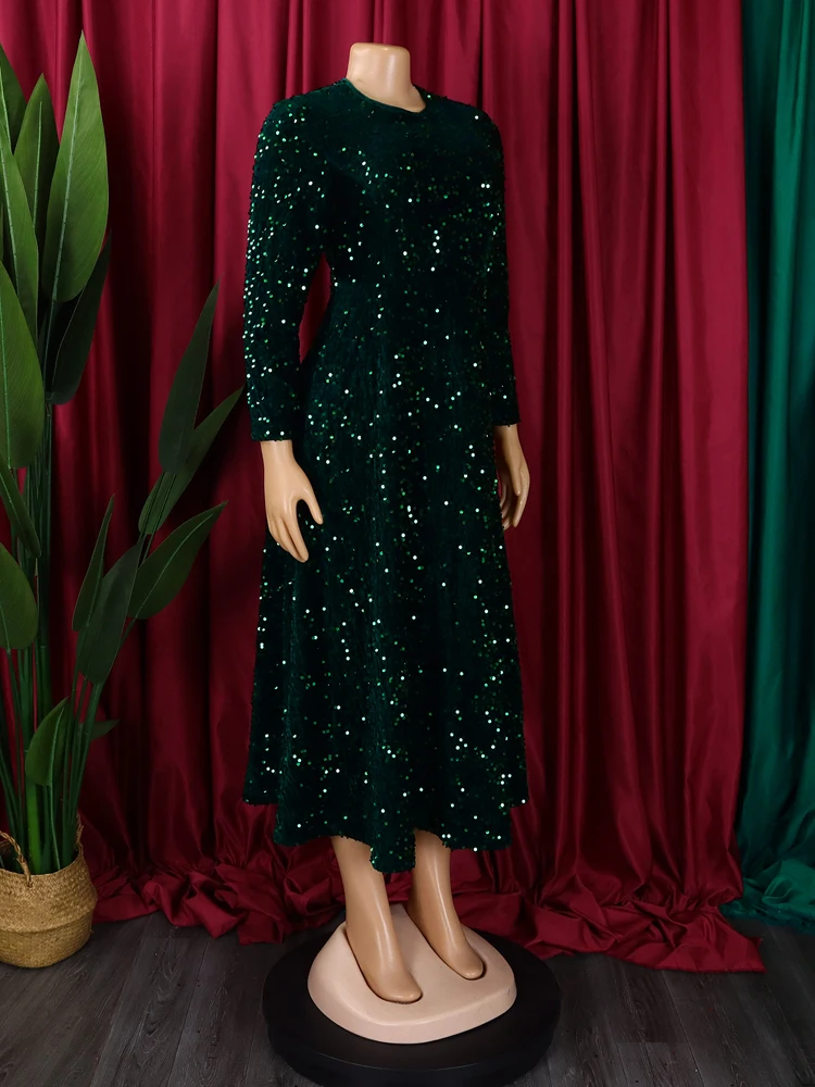 2024 Vintage-Mode Pailletten Frauen Kirche Swing Kleider Lange Hülse O-ansatz Hohe Taille Elegante Glitter Bankett Party Abendkleid – Detail 24