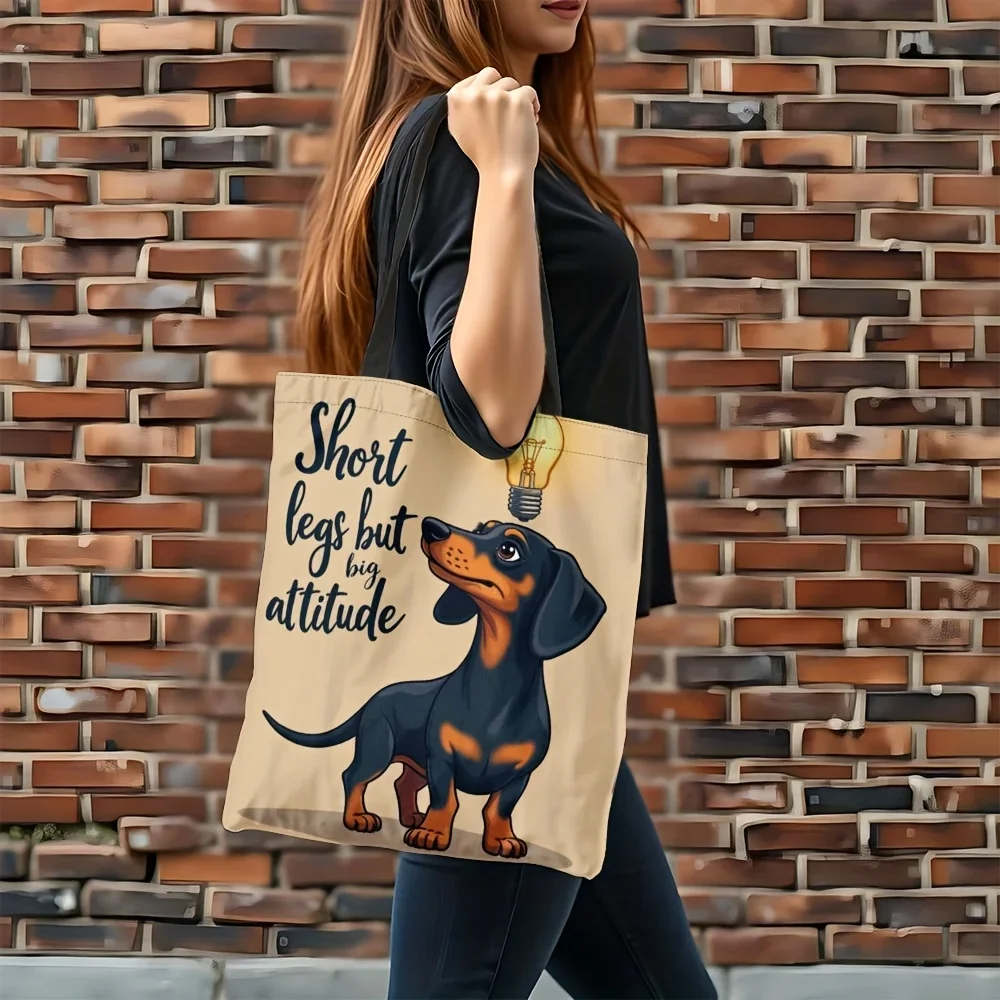 Shopping Bags Canvas Printing Fun Dachshund Cartoon Tote Bag with 