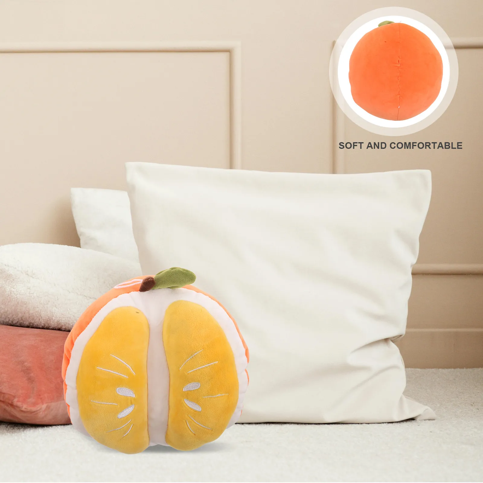 Orange Themed Pillow Lifelike Fruit Shape Soft Comfortable Decorative Cushion for Sofa Couch Chair Bedroom Living Room Hugging - view 6
