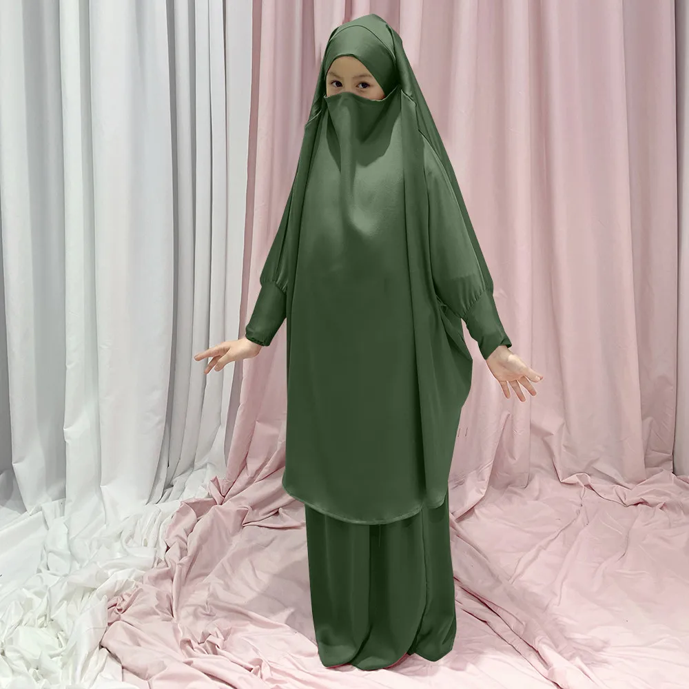 Vestuário de Oração Muçulmana para Meninas, Vestido Hijab Islâmico, Khimar Caftan, Roupas Infantis, Niqab, Burqa, Kaftan, Abaya Robe, Conjunto de 2 Peças