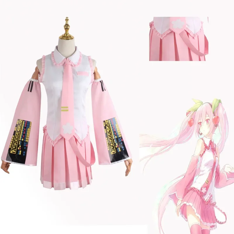 Miku anime cosplay costume pink wig tops skitts suits women girls Halloween party rode play outfits