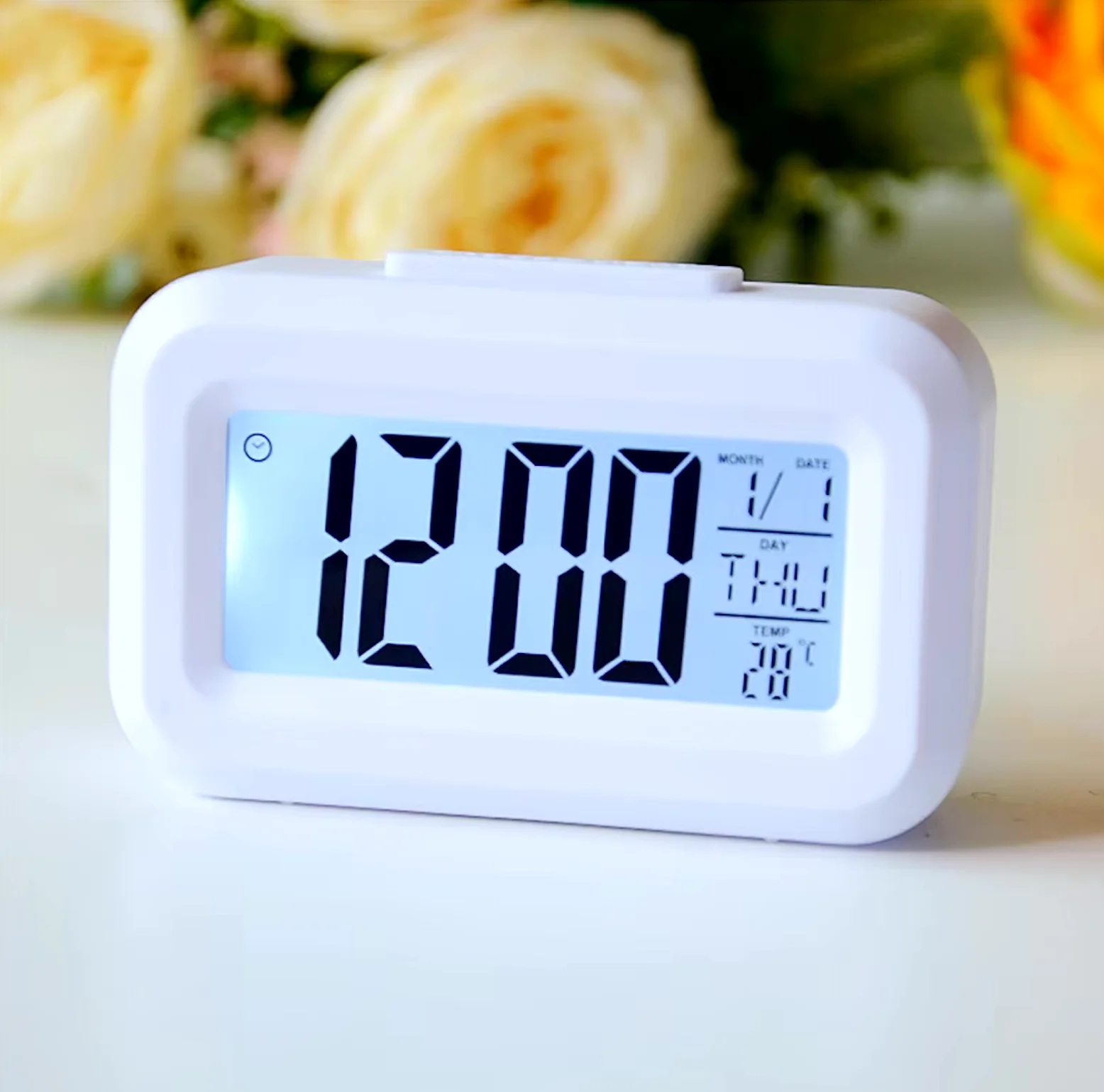 Relógio Despertador Digital LED com Luz de Fundo, Função Soneca, Data, Hora, Calendário, Relógio Eletrônico Multifuncional de Mesa