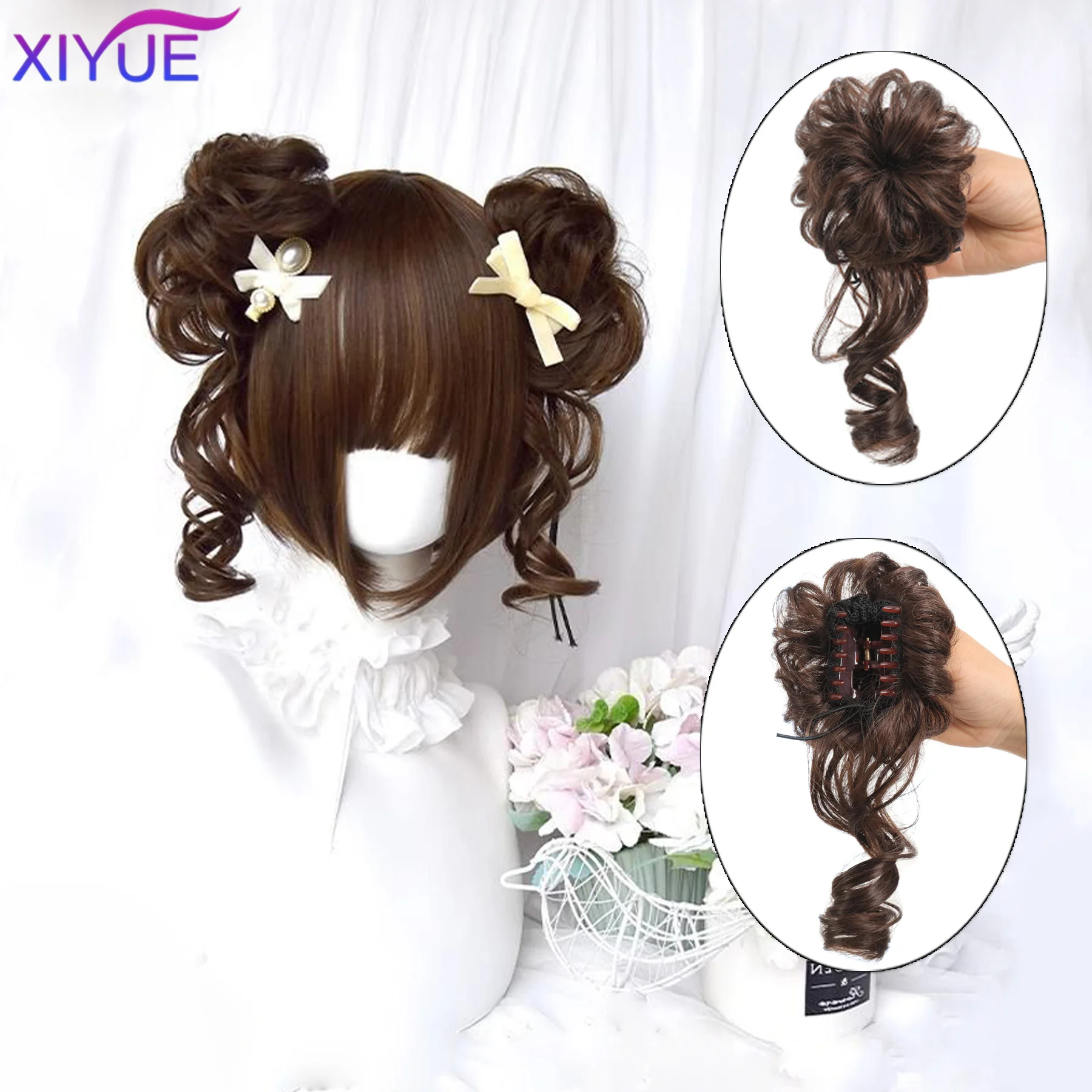 Synthetic Princess Cut Double ponytail Lolita Wig with Bangs Girl Ombre Brown Black red-brown Cosplay Halloween Harajuku wig