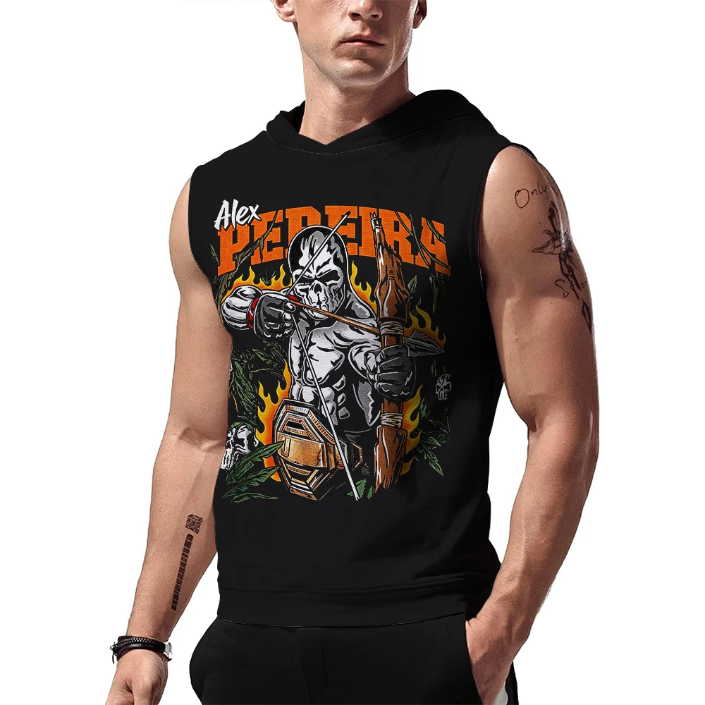 

Men's Black Alex Pereira Poatan Hooded Tank MMA Training Sports Quick Dry Breathable Tank Top Street Casual Sleeveless Hoodie