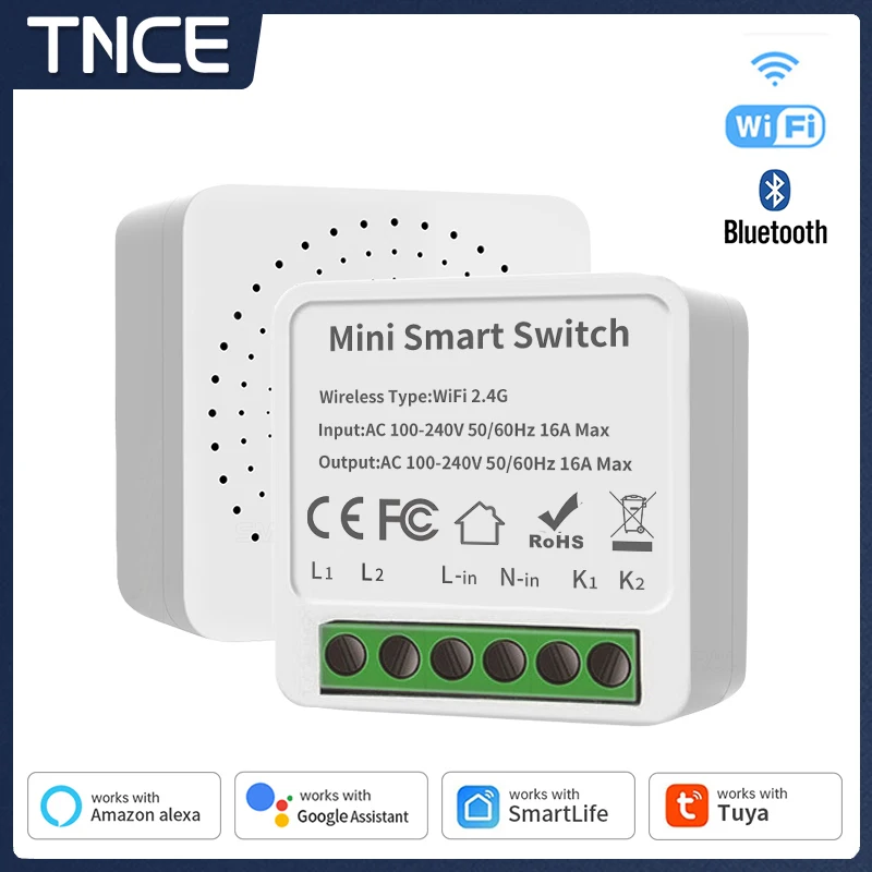 TNCE 16A Mini Tuya Wifi DIY Light Switches Module 1/2-way Relay Control Timer Wireless Switch  Work With Alexa Google Home