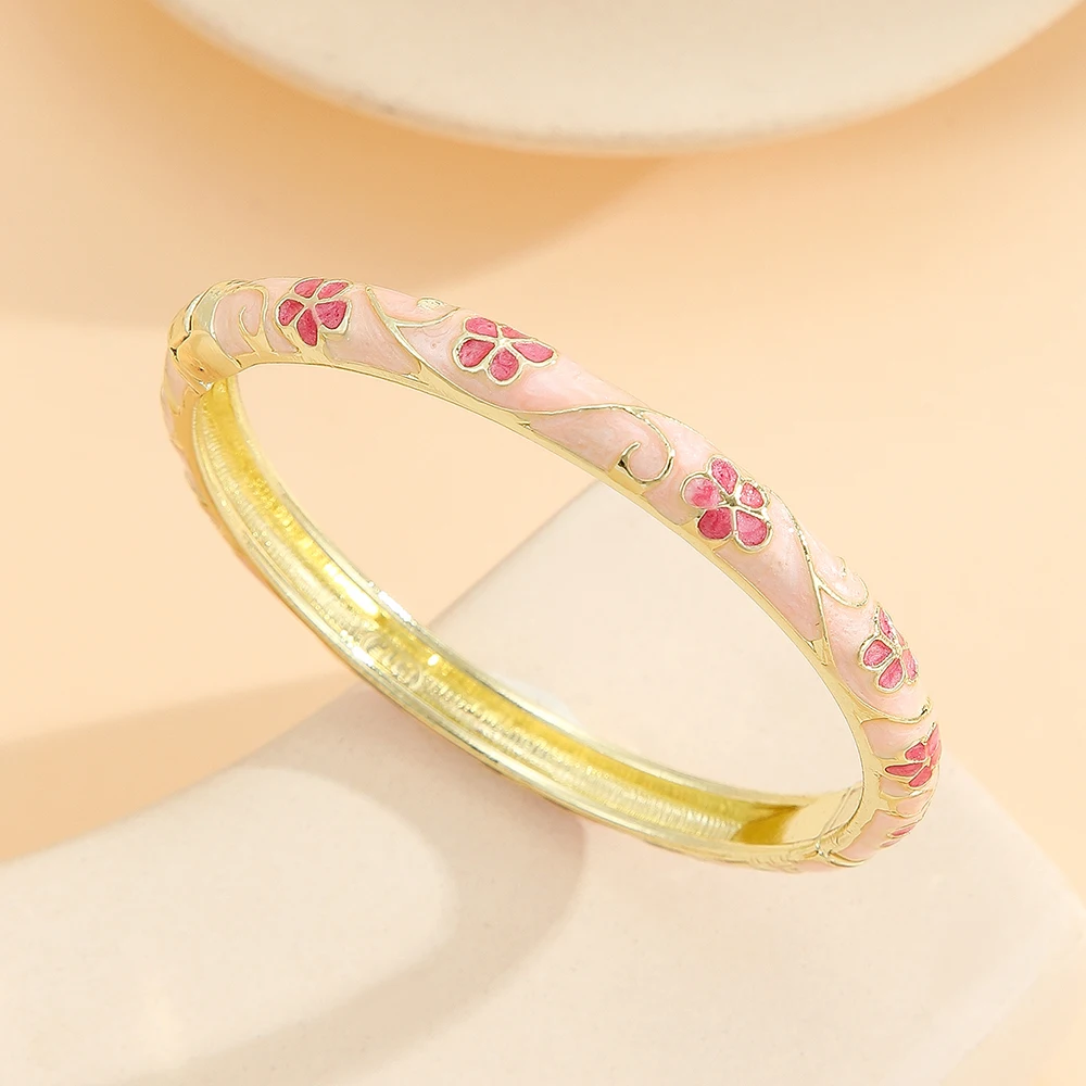 Fashion style gold plated flower pattern enamel cloisonne bracelet bangle jewelry gift item for girls women