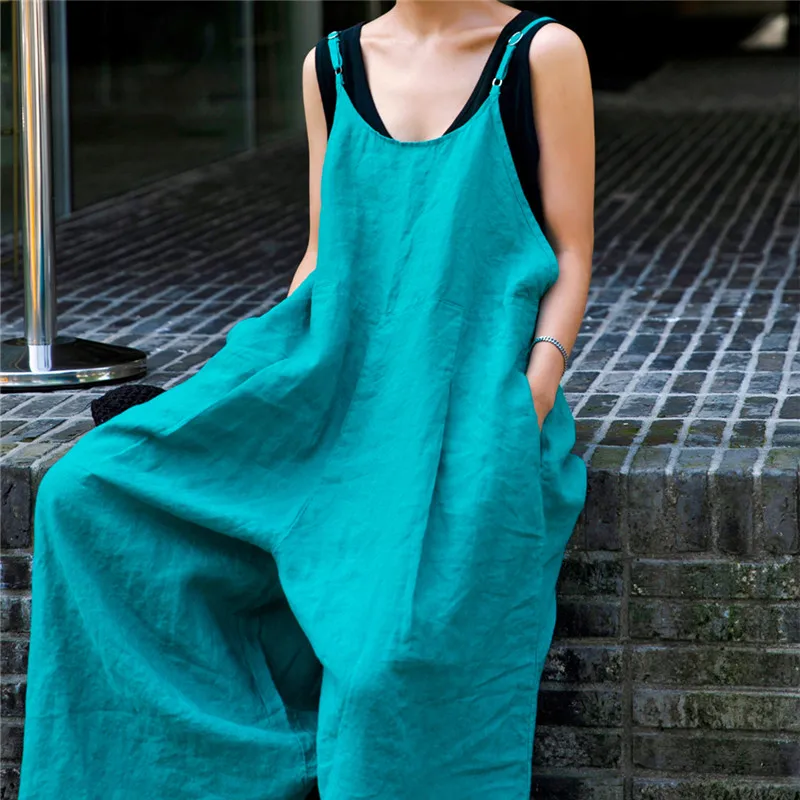 Salopette da donna allentata a vita alta casual nuova estate Tessuto di cotone alla moda plus size Tutina dimagrante comoda e versatile