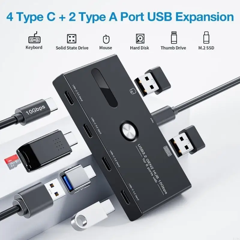 

F19C 6 Port USB C and USB A Adapter Splitter Hub 4xTypeC and 2xUSB Easy Access