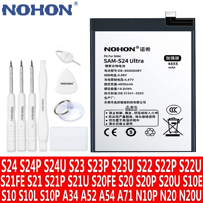 Batería NOHON para Samsung Galaxy S24 Ultra S10 Lite Edge S10E S20 FE S21 S22 Plus S23 Note 20 10 A71 A54 A52 A34 A52S
