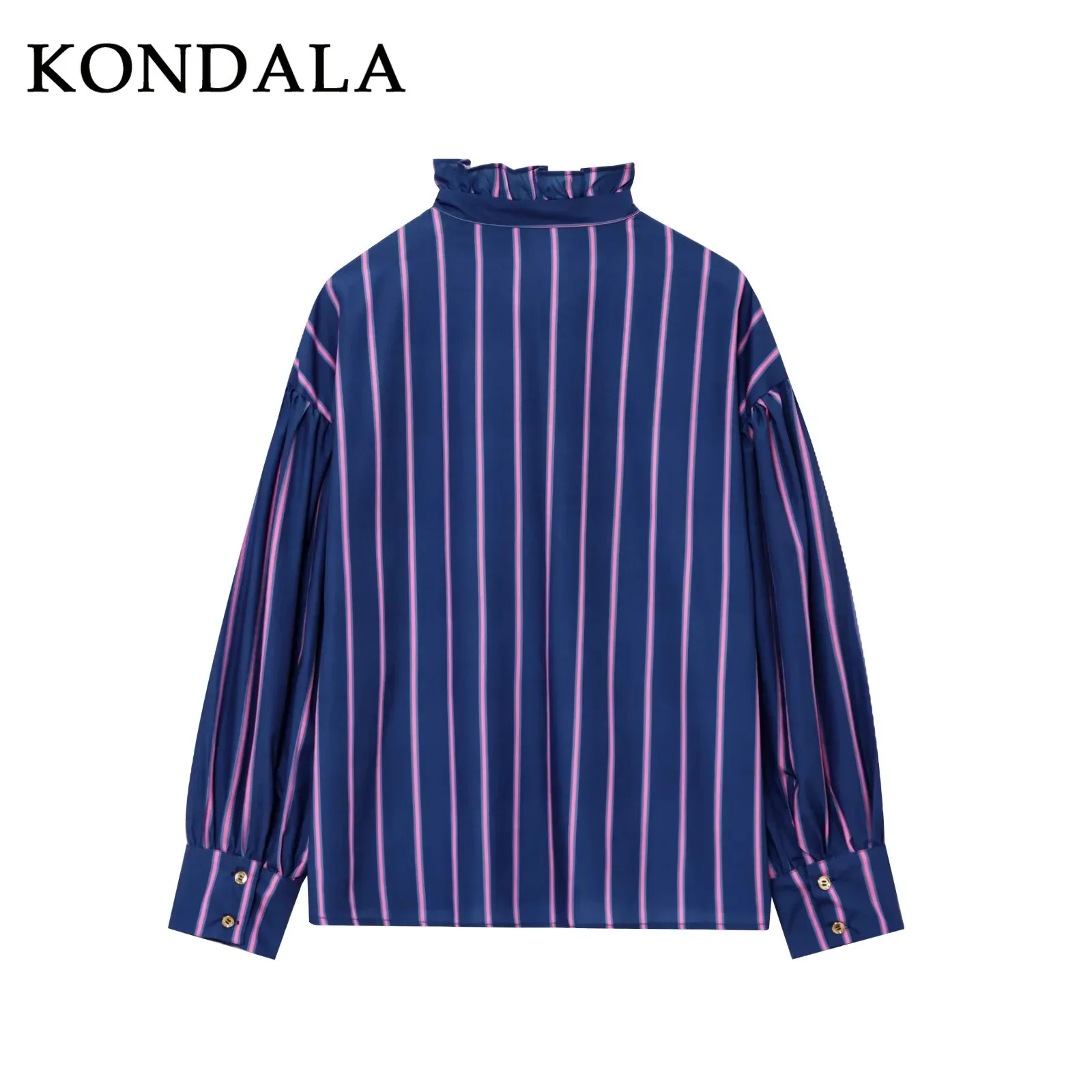 KONDALA 2025 秋冬 カジュアル レディース シャツ ファッション ストリートウェア ストライプ シングルブレスト ターンダウンカラー レディース シャツ