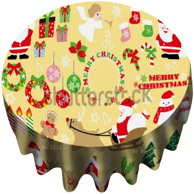 Northern Christmas Santa Claus Gifts ​wreath And Tree Xtmas Dog Sleigh Cute Cartoon Tablecloth By Ho Me Lili For Tabletop Decor