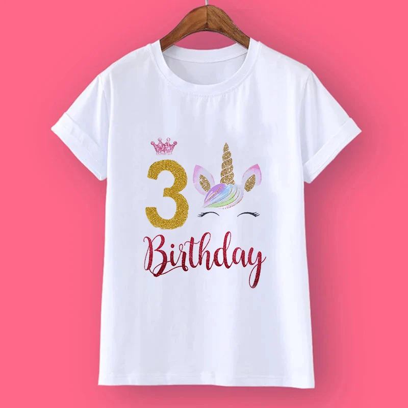 Personalised Unicorn 1-9 Birthday Shirt T-Shirt Wild Tee Girls Party T Shirt Unicorn With Name Clothes Kids Fashion Tops Tshirt