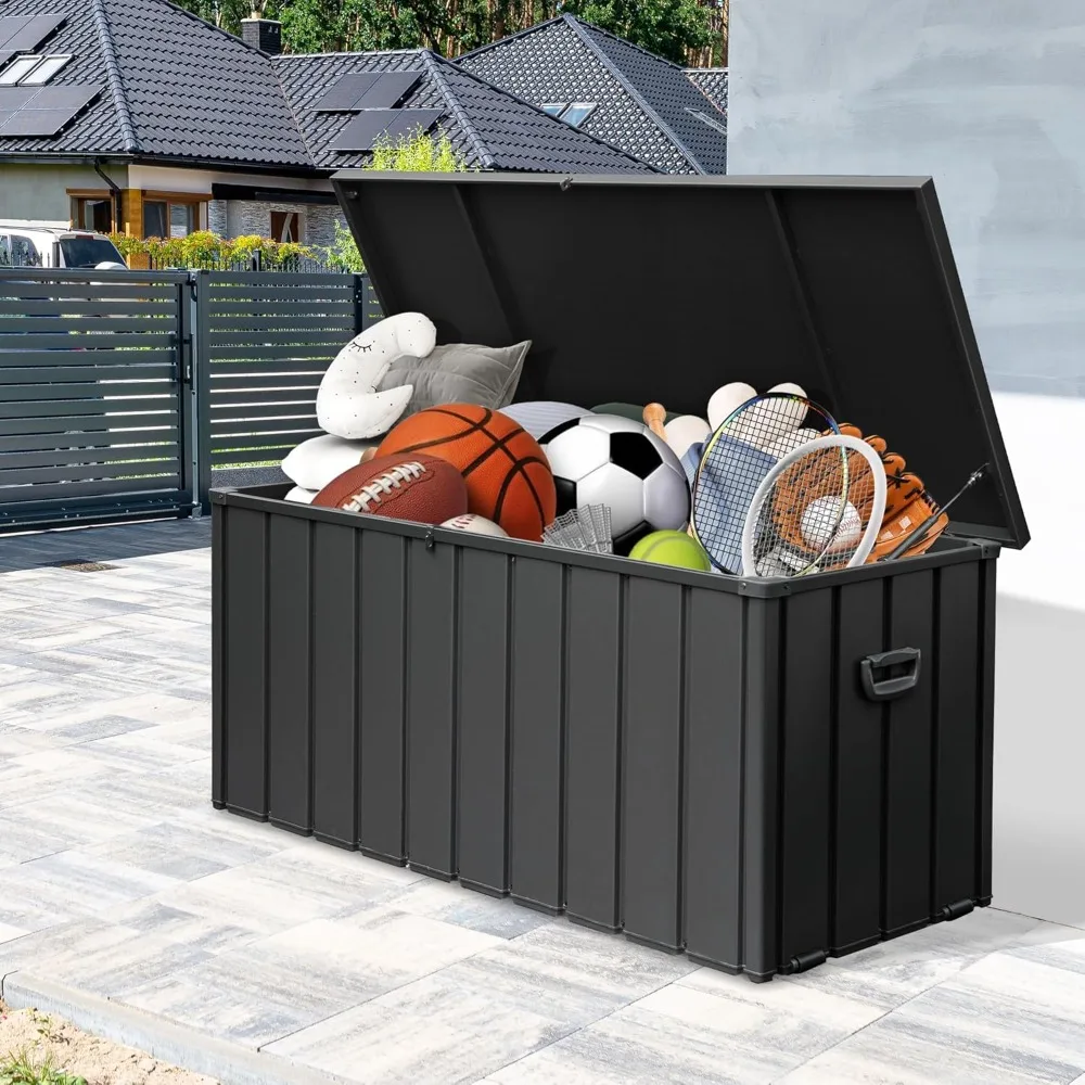 

120 gallon metal deck box, waterproof outdoor storage box, large courtyard furniture storage box, lockable storage platform