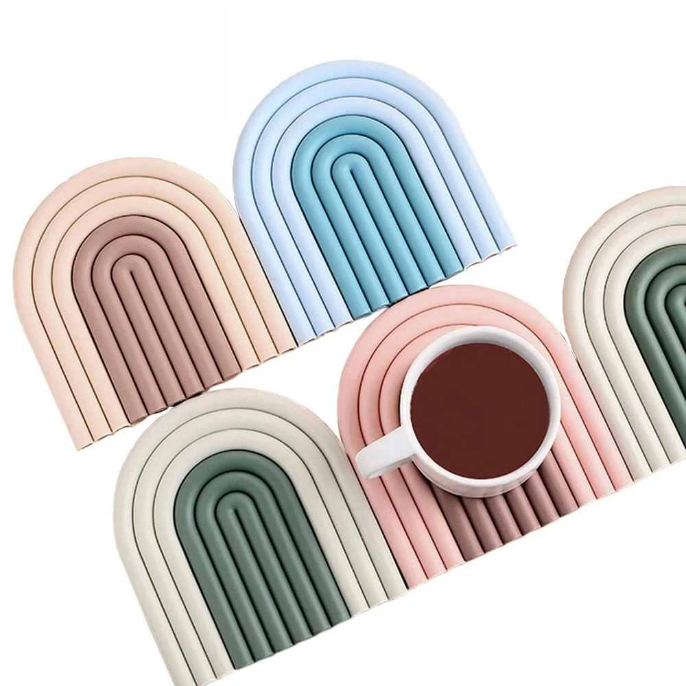 Rutschfeste Regenbogenform, Geschirr-Isoliermatte, Silikon-Wärmeisolationsunterlage, Geschirrplatzierung, stapelbare Untersetzer für Kaffeetassen