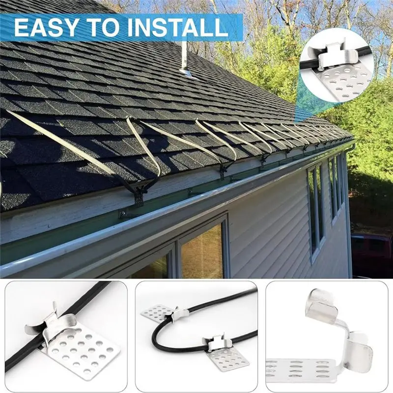 AS94-Roof De-Icing Cable Clips, 100 Pack Aluminum Roof Clips, Metal Clip, Heat Cable Roof Clip, De-Icing Cable Clamps