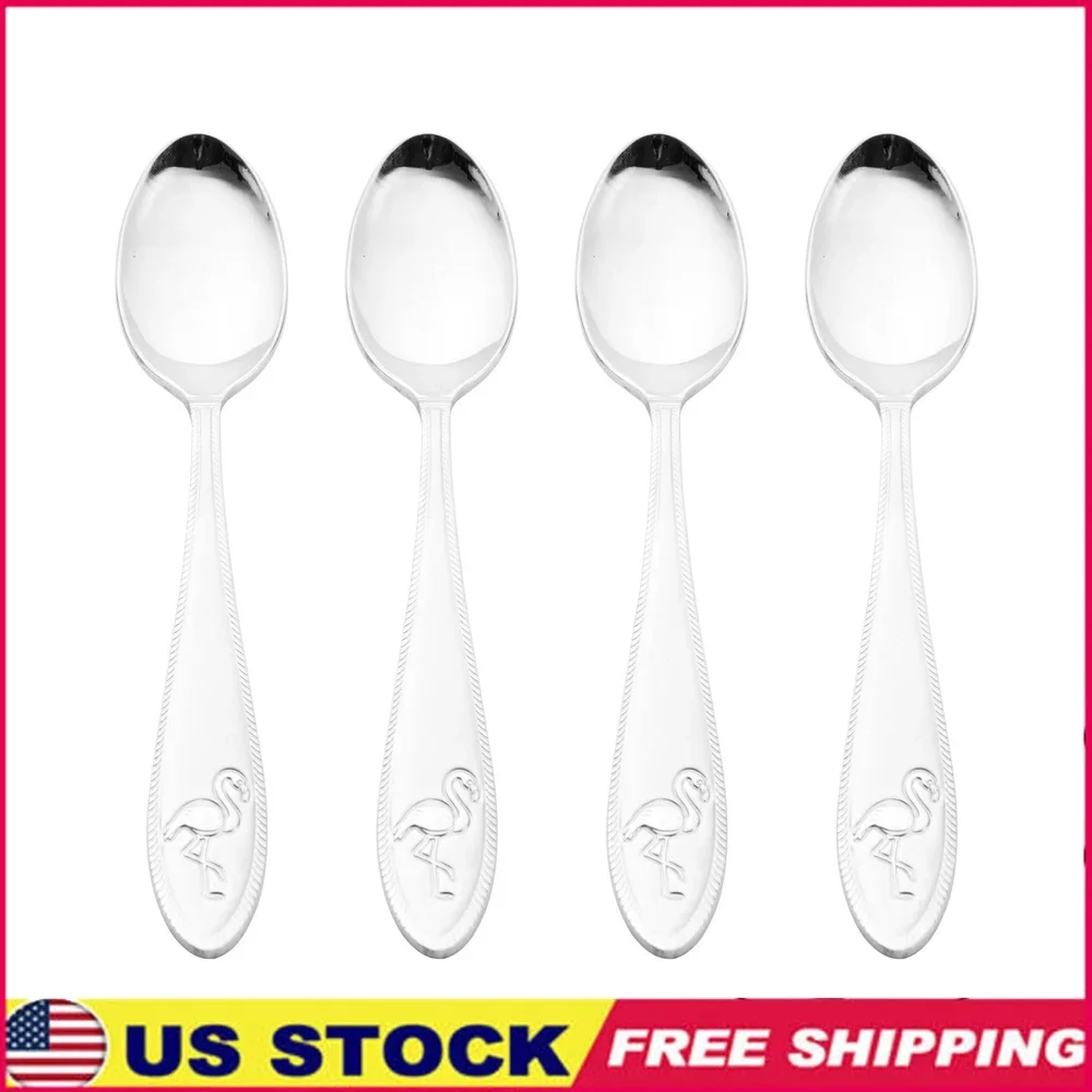 

Everyday Flamingo Coffee Spoons Set of 4 Premium Stainless Steel Embossed Design Dishwasher Safe Ideal Coffee and Dessert