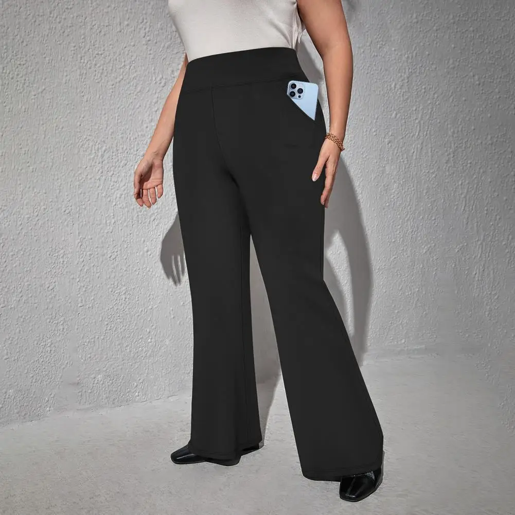 Damskie spodnie do jogi z wysokim stanem, długie legginsy damskie z elastyczną talią, kieszenie, spodnie rozszerzane, jednolite, codzienne spodnie dzwony.