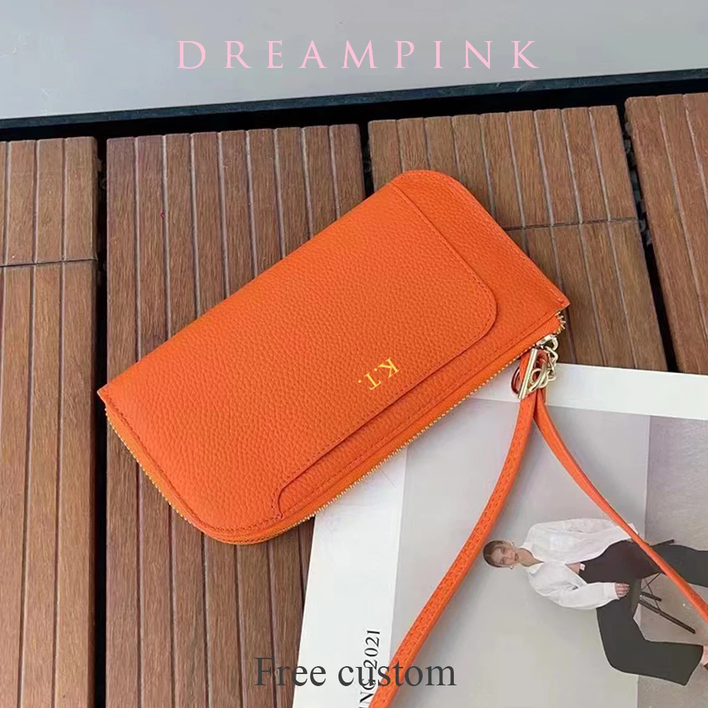 Luxus Frauen Telefon Brieftasche benutzer definierte Buchstaben Name Echt leder Reiß verschluss Mini Umhängetasche brandneues Design lange weibliche Clutch Geldbörse