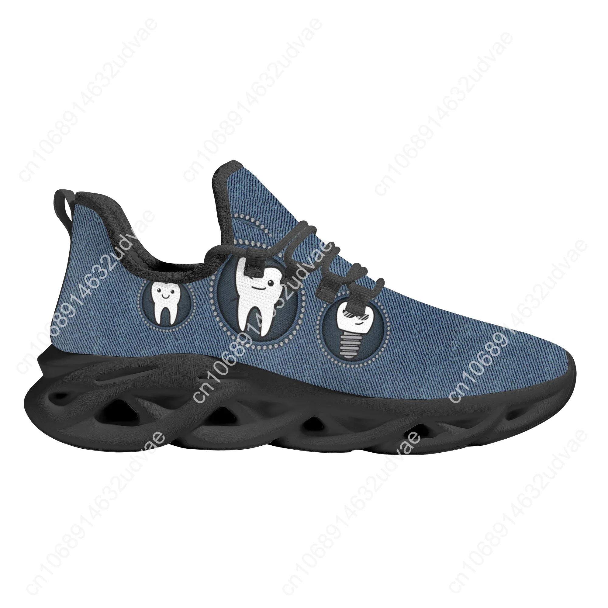 Sapatos femininos estampados engraçados com dentes de dentista, tênis azul com cordões, calçado Kint respirável para meninas adolescentes, verão