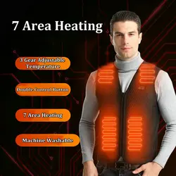 Winter Warming 7 Heating Zones Vest 3-Speed Temperature Adjustment Men Thermal Vest Dual Control Switch for Hiking