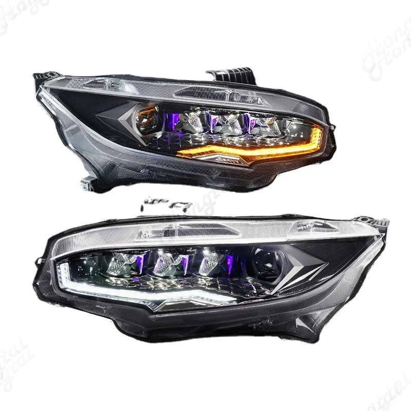 For 16-22 Honda civic Ten generations Star Diamond LED lens headlight assembly retrofitted LED daily running light running light