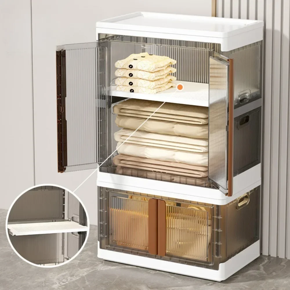 ##For Folding Wardrobe Storage Cabinet Installation Free Movable Transparent Kids Clothing