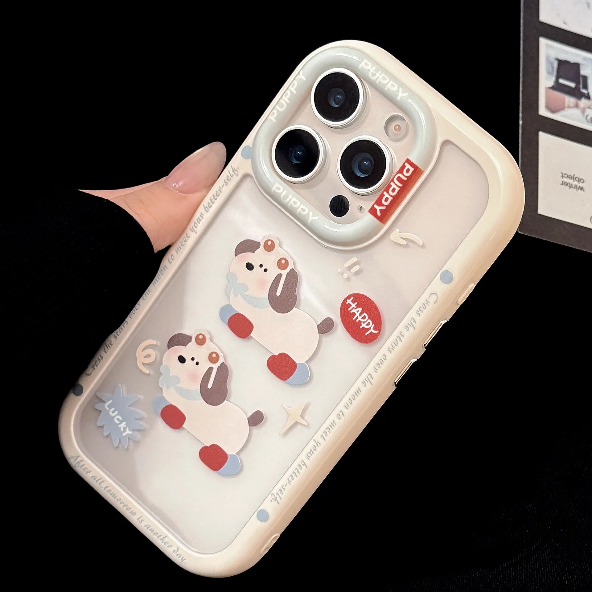 النظارات الشمسية جرو محظوظ الكلب شفافة قضية الهاتف آيفون 17 16 15 14 13 12 برو ماكس حافظة لطيف الحلو الكرتون غطاء مقاوم للصدمات