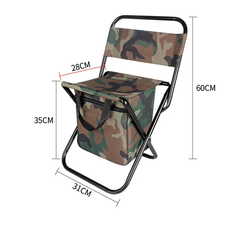 200kg Outdoor Folding Chair Large Weight Bearing Leisure Camp Ice Pack Chair with Storage Bag Backrest Insulation Fishing Chair