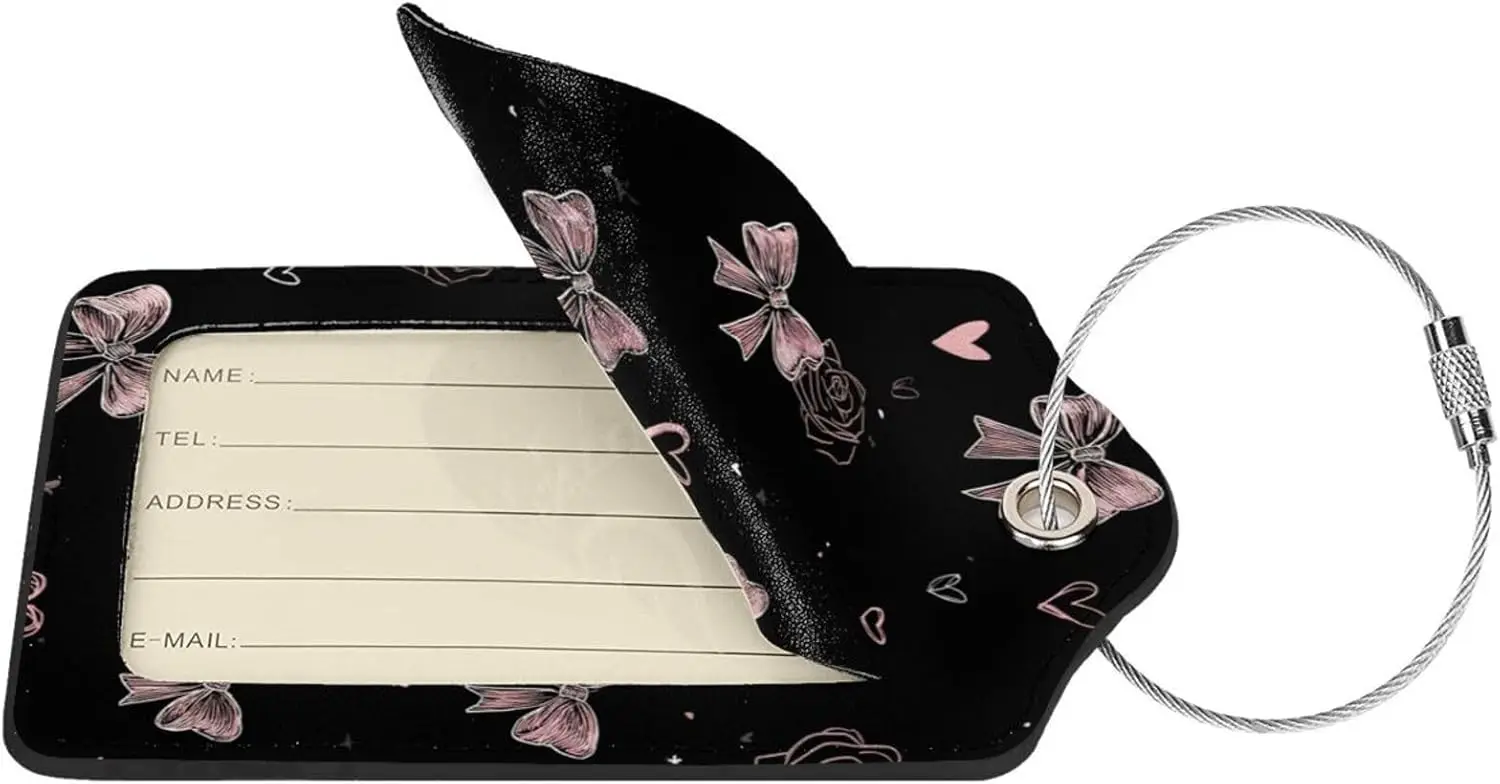 Étiquette de bagage florale en cuir avec nœud pour la saint-valentin, avec boucle en acier inoxydable, pour valises de voyage