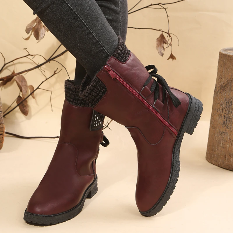 Fall/Winter New Boots Europe and America Plus Size Block Heel Low Barrel Woolen Mouth With Cotton Thickened Women's Boots