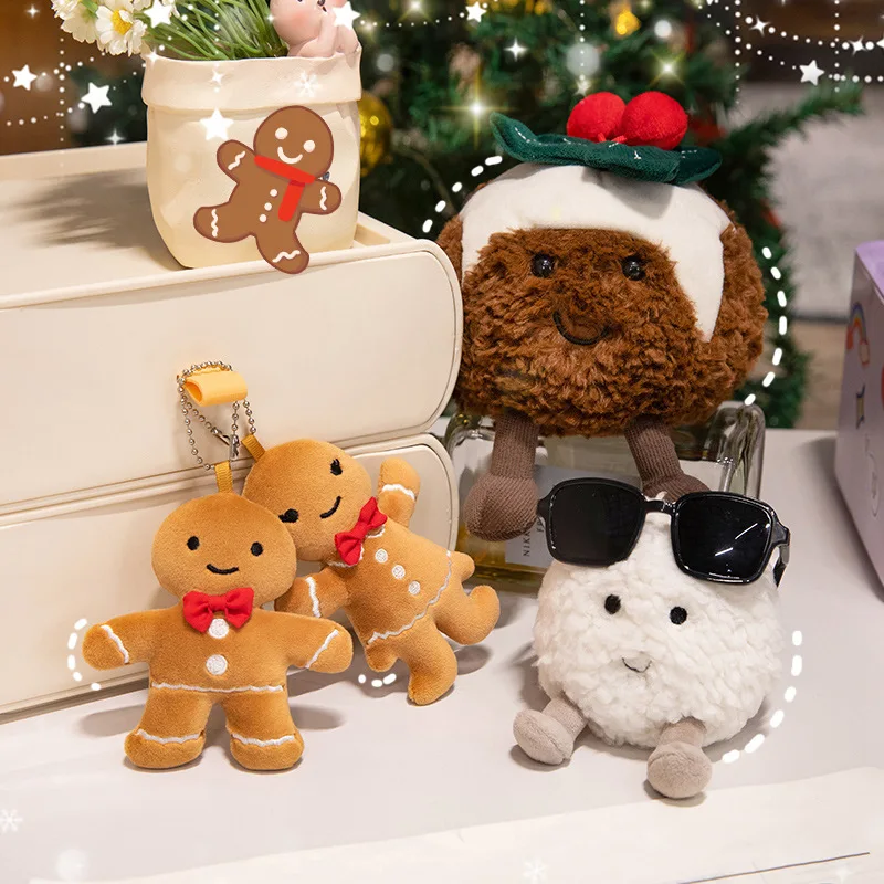 Jouet en peluche de noël de dessin animé mignon, Kawaii, bonhomme en pain d'épice, Pudding, bonhomme de neige, poupée en peluche, sac à dos, pendentif clé, cadeau d'anniversaire et de noël pour enfant